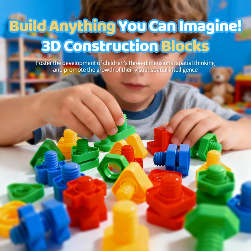 20/10PCS Screwing Building Blocks Creative Mosaic Puzzle Toys for Children Plastic Insert Nut Bolts Shape Boys Educational Toy