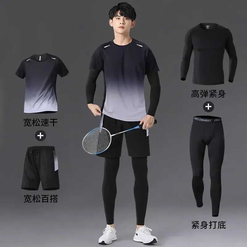 

Новый мужской комплект для бега и фитнеса: быстросохнущая тренировочная одежда для спортзала и бадминтона
