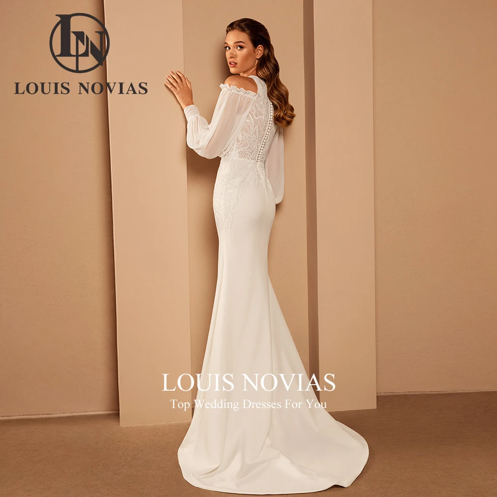 LOUIS NOVIAS Vestidos De Novia De sirena para mujer ilusión satén Puff manga vestido De Novia apliques vestido De Novia Vestidos De Novia