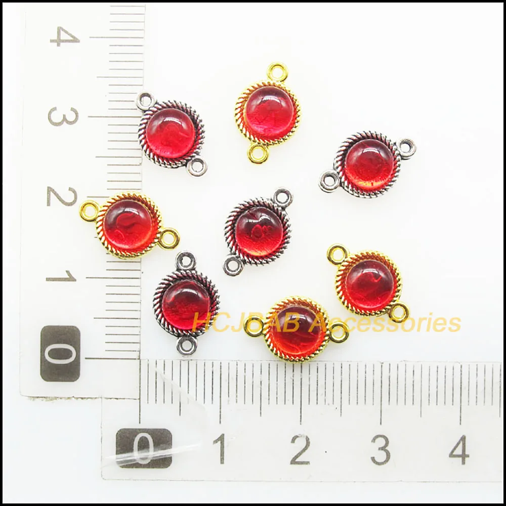20 New Round Charms Red Glaze Wheel Pendants Connectors 8.5x13mm