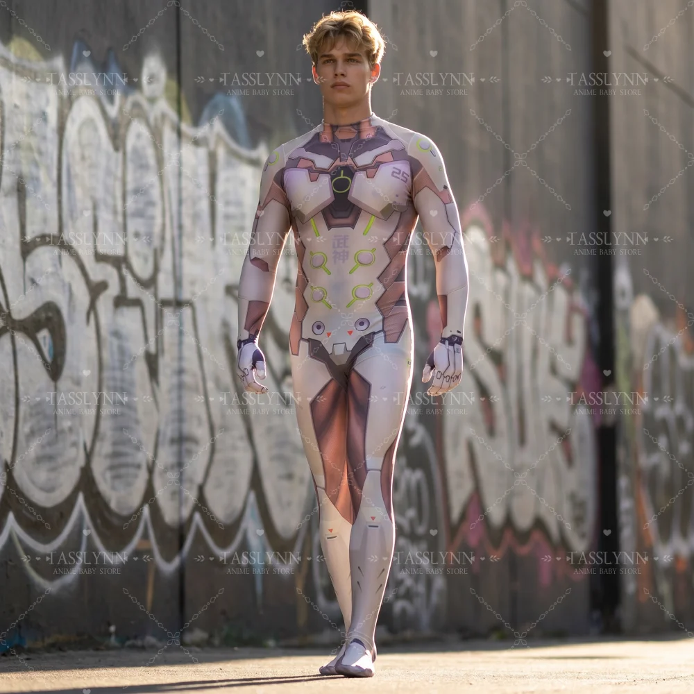 

Men's Genji Cosplay Outfit, Pink White Cyborg Ninja Zentai Suit Character Role Play Costume