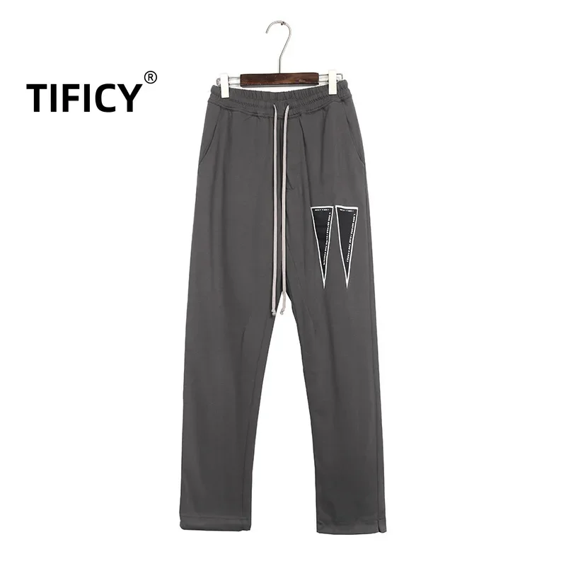 High Street Casual Pants Men's Dark Inverted Triangle Patch Fabric RO Normal Crotch Casual Korean Version Loose Pants