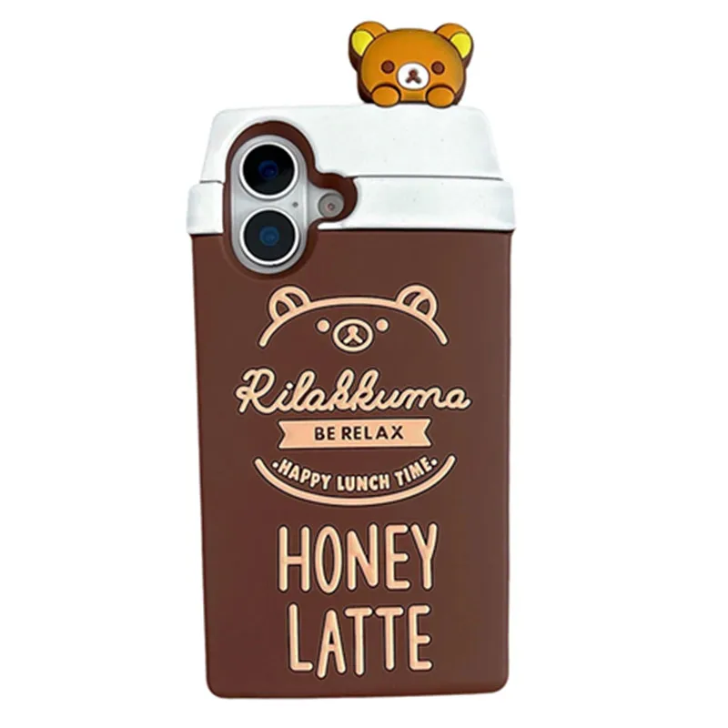 3D Kaffeetasse Cartoon Bär Weiche Silikonhülle für iPhone 17 16 15 14 13 Pro Max 17Pro I17 ProMax Lustige Stoßfeste Handyhülle
