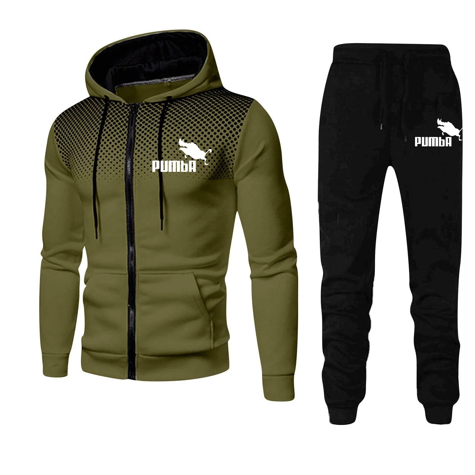 Fashion Print Tracksuit for Men Zipper Hooded Sweatshirt and Sweatpants Two Pieces Suits Male Casual Fitness Jogging Sports Sets