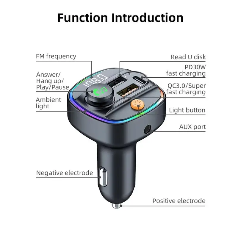 Xiaomi Bluetooth 5.3 FM Transmitter Hands-Free Car AUX Radio Modulator MP3 Player with Fast Charging Adapter Auto Accessories