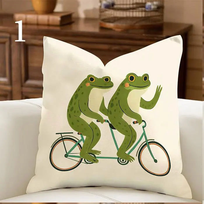 Funky Animal Pillow Cover, Eclectic Folk Art Tiger Frog Cheetah Cushion, Maximalist Dopamine Decor Whimsical Sofa Pillowcase