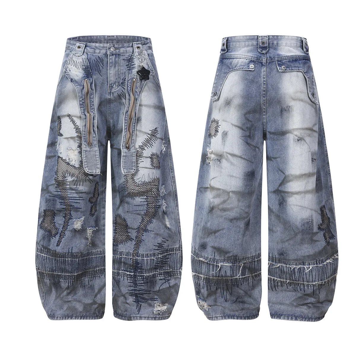 MWJLPWQ High Street RO Style Heavy Washed Personalized Jeans American Curved Loose Wide Legs Trousers 2026 New Autumn 17473