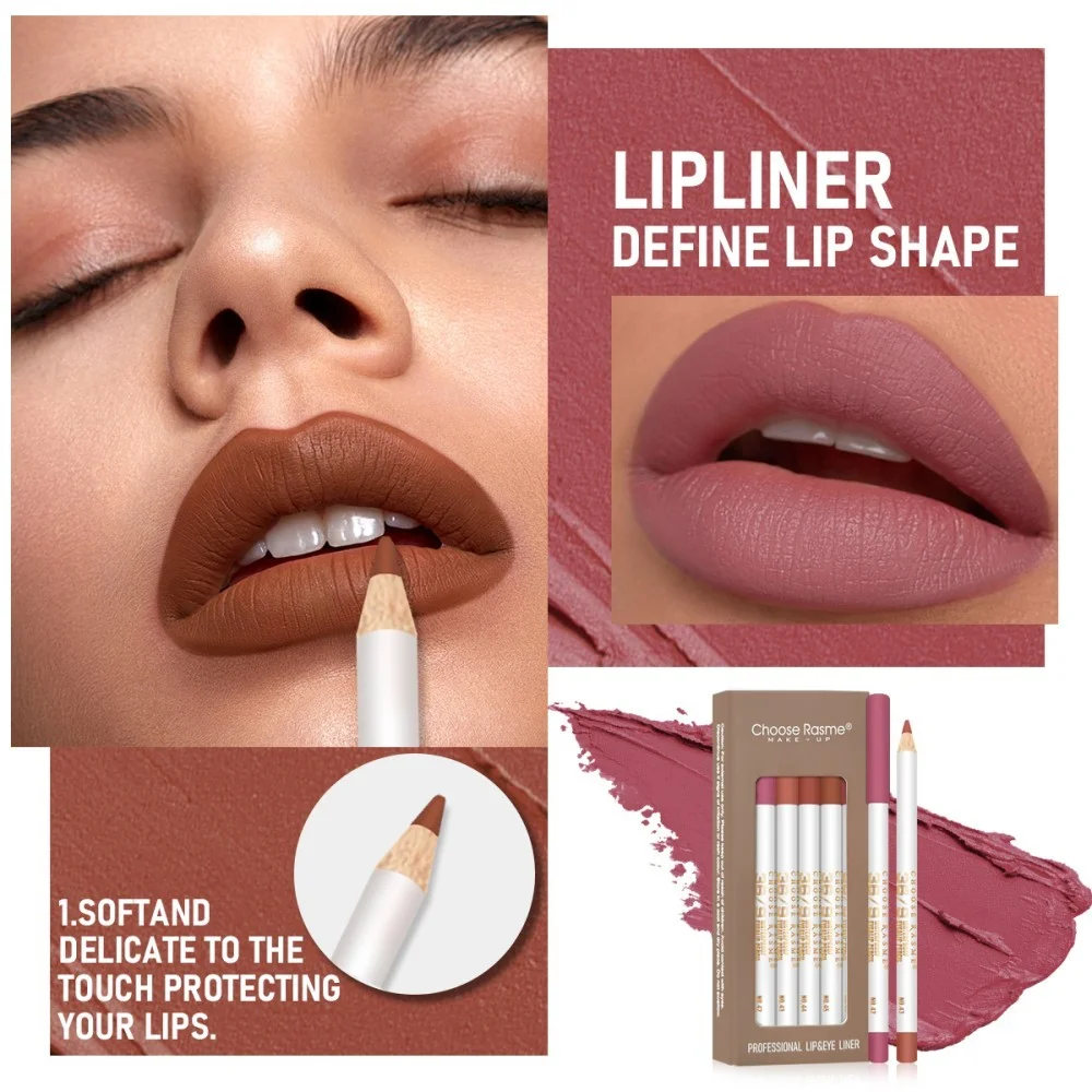 مجموعة مكونة من 12 قطعة من قلم تحديد الشفاه المخملي غير اللامع، ناعمة ومتينة ومقاومة للماء باللون البني المختلط مع مكياج شفاه سهل الاستخدام