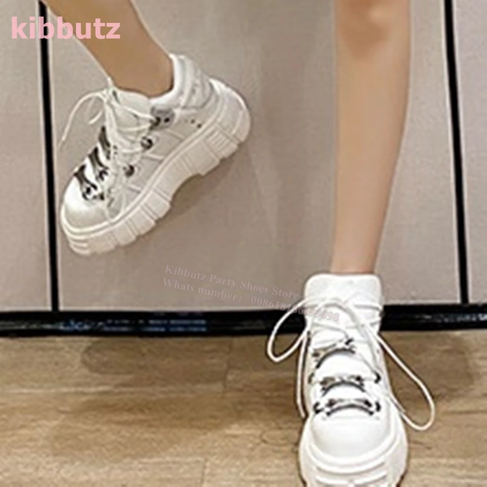 Punk Sneakers Platform Rock Gothic Dark Style Y2K Round Toe Thick Bottom Mixed Color Lace-Up Fashion Concise Sexy Newest Shoes