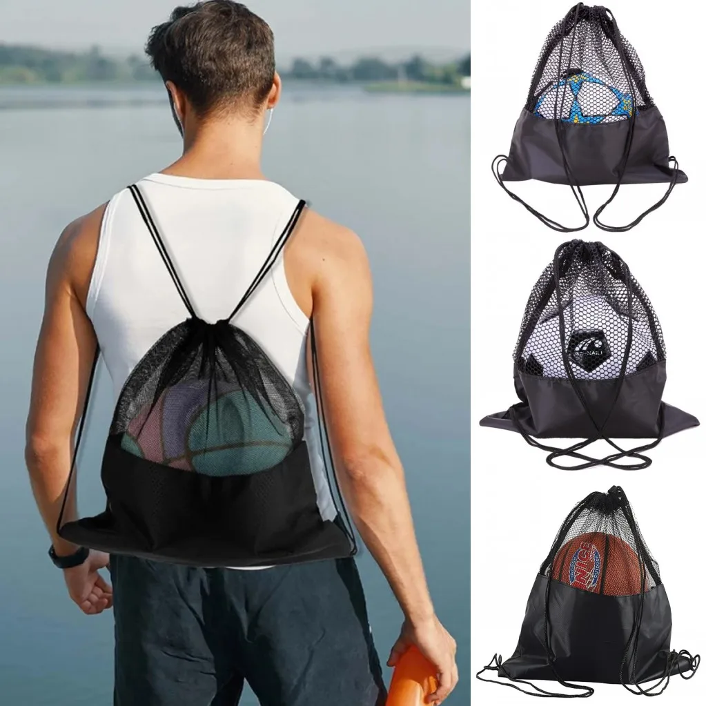 

Lightweight Drawstring Mesh Backpack Bag Football Volleyball Basketball Storage Bags Portable School Sports Swim Travel Gym Bag
