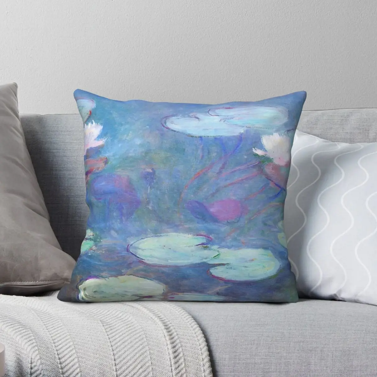 Water Lilies Monet Pastel Pond Pillowcase Polyester Linen Velvet Printed Zip Decorative Room Cushion Cover