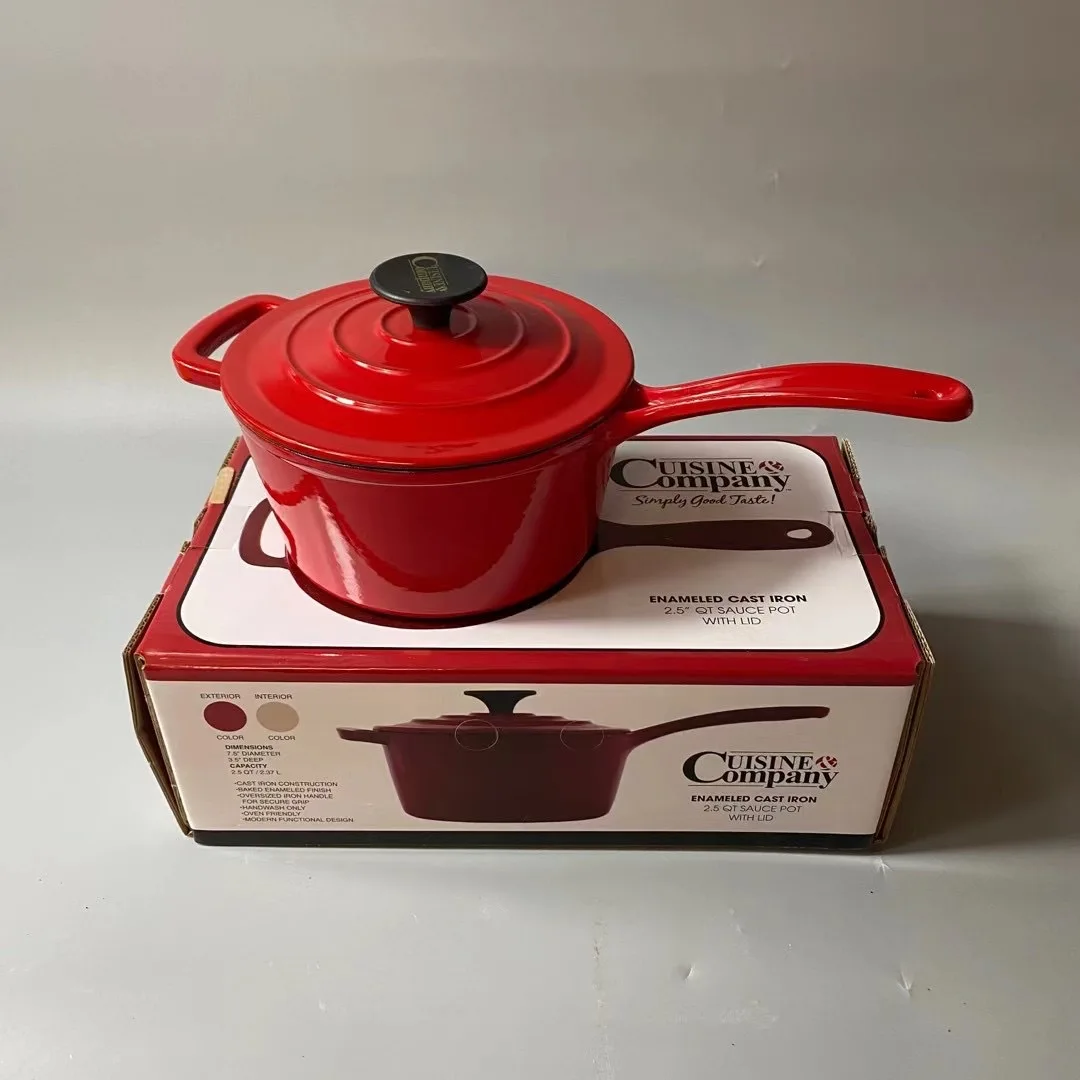 Cast iron mini enamel pot small milk pot thickened saucepan baby baby complementary food hot milk red household