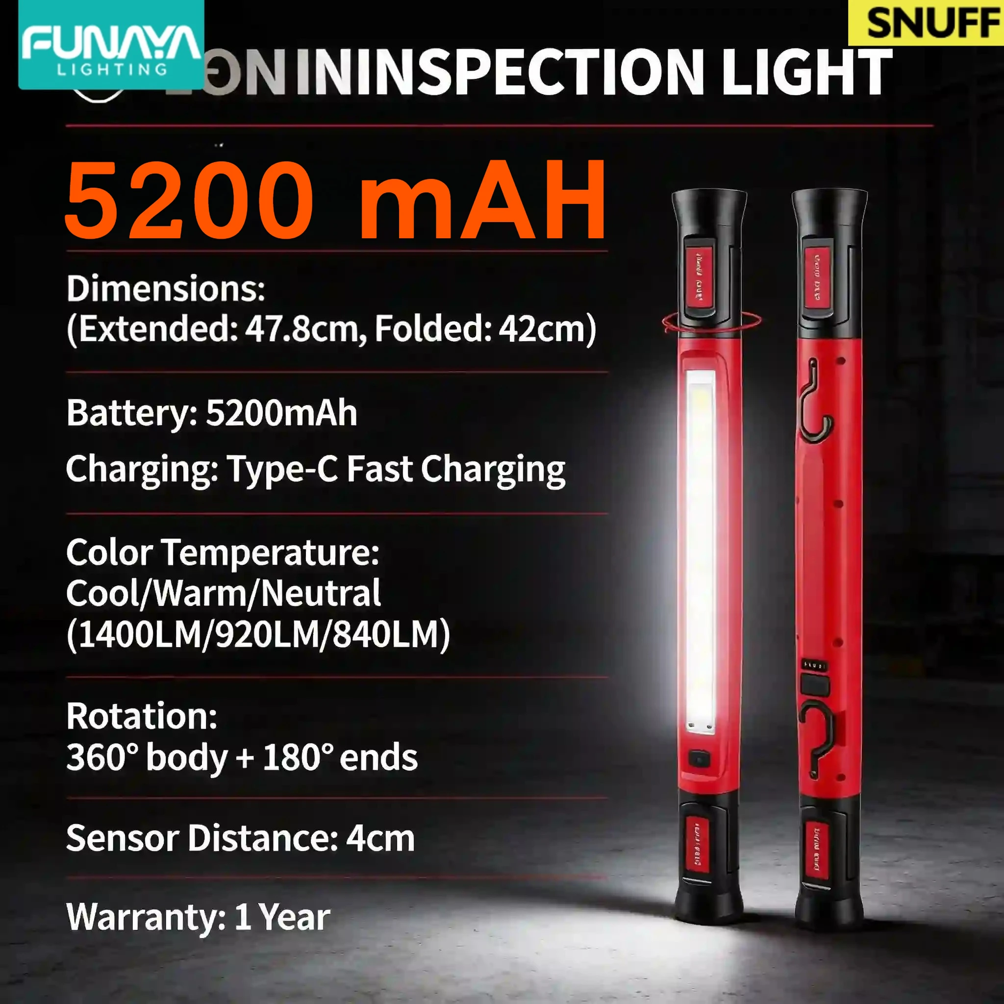 

Repair Work Light High Power Handheld 3 Color Warm Cold Light Source Illumination Cabin Repair Light Strong Magnetic Flashlight