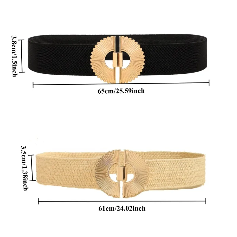 Stylish Metal-Buckle Waist Cinch Belt for Jackets – Elegant and Versatile Belt Off-White and Black Elastic Women’s Belts