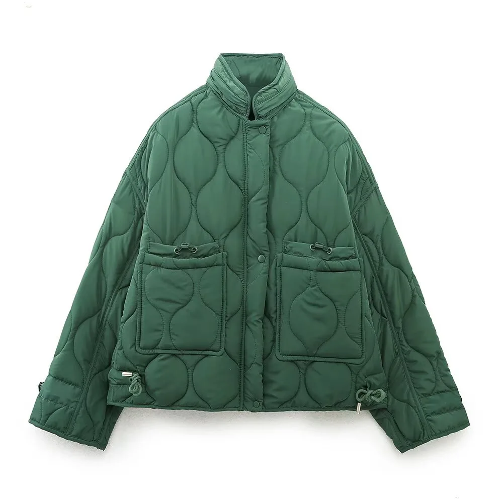 

Winter New Style Solid Color Long-Sleeve Quilted Hooded Loose Warm Cotton Jacket Casual New Fashion Warm Cotton Jacket
