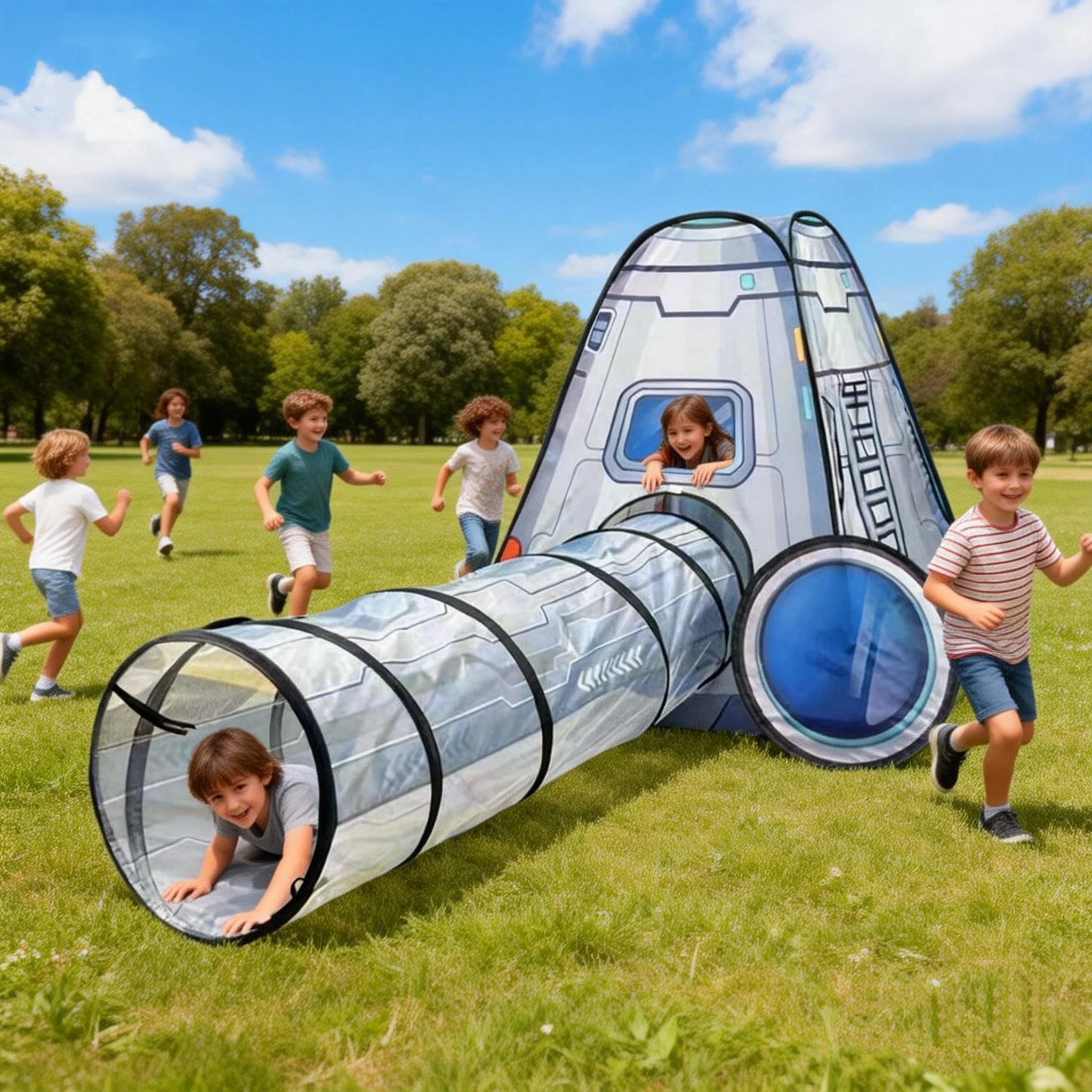 خيمة ألعاب للأطفال على شكل كبسولة فضائية ونفق فضائي، قاعدة سرية كرتونية للاستخدام الداخلي والخارجي، سهلة الحمل، هدية للأولاد
