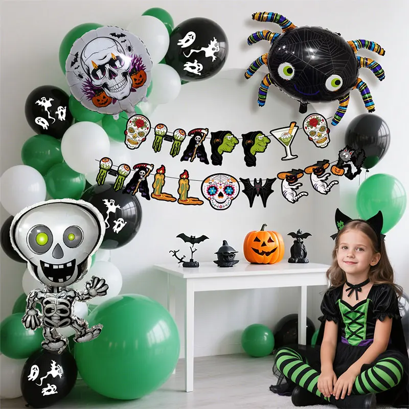 

Halloween Bat Balloon Kit Black Green Ballon 3D Skeleton Ghost Witch Pumpkin Halloween Party Decoration Supplies Accessories
