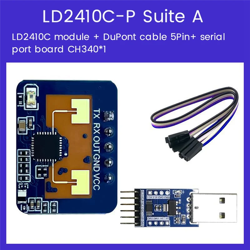 

LD2410C 24G радарный датчик присутствия человека + адаптер CH340 FMCW радар модуль обнаружения движения миллиметровой волны 5 В постоянного тока