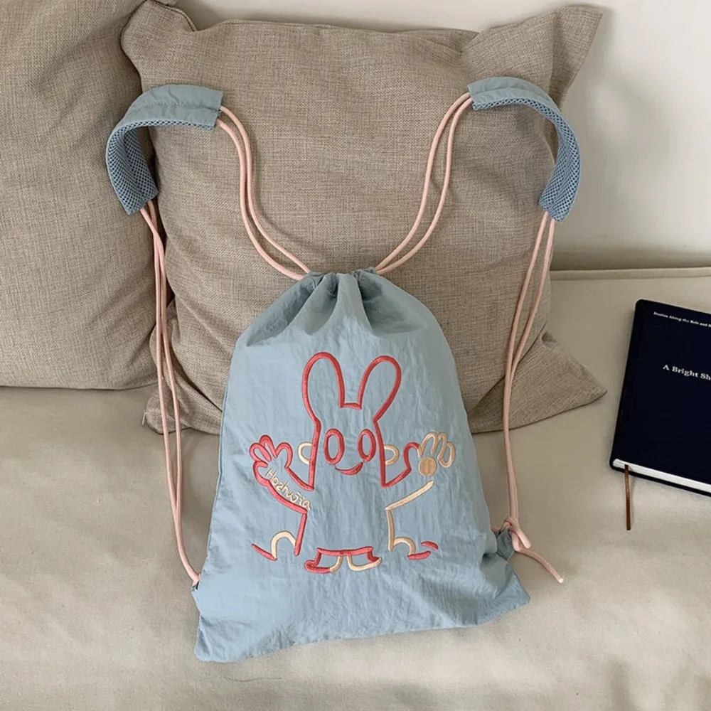 

Рюкзак большой емкости с мультяшным узором, однотонная легкая сумка для фитнеса, сумка для фитнеса, нейлоновая сумка для фитнеса на шнурке для бадминтона