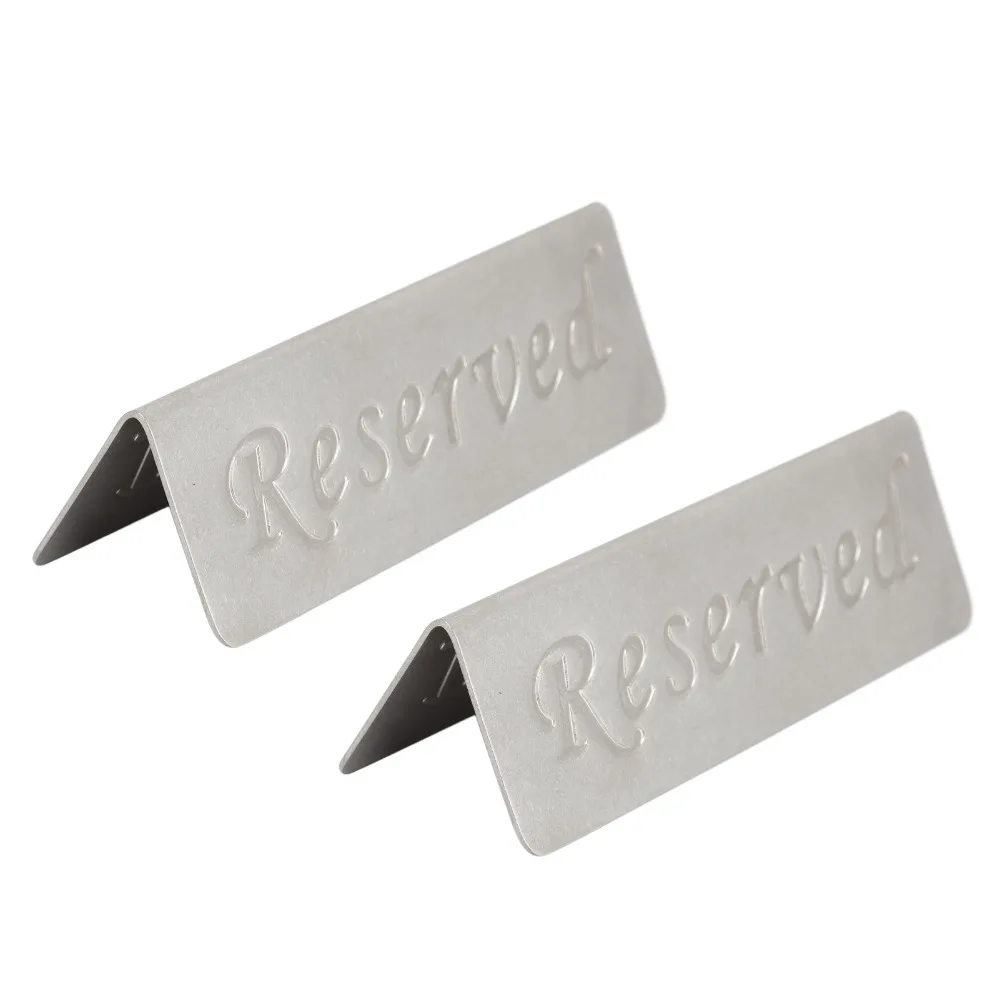 2PCS Double Sided Reserved Table Signs Etched Design Stainless Steel Table Tent Place Signs Free Standing Small