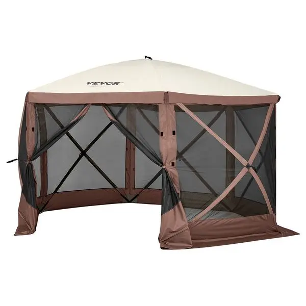 

Up Gazebo Tent 6-Side Pop-Up Screen Tent 11.5x11.5FT with Mosquito Netting Brown