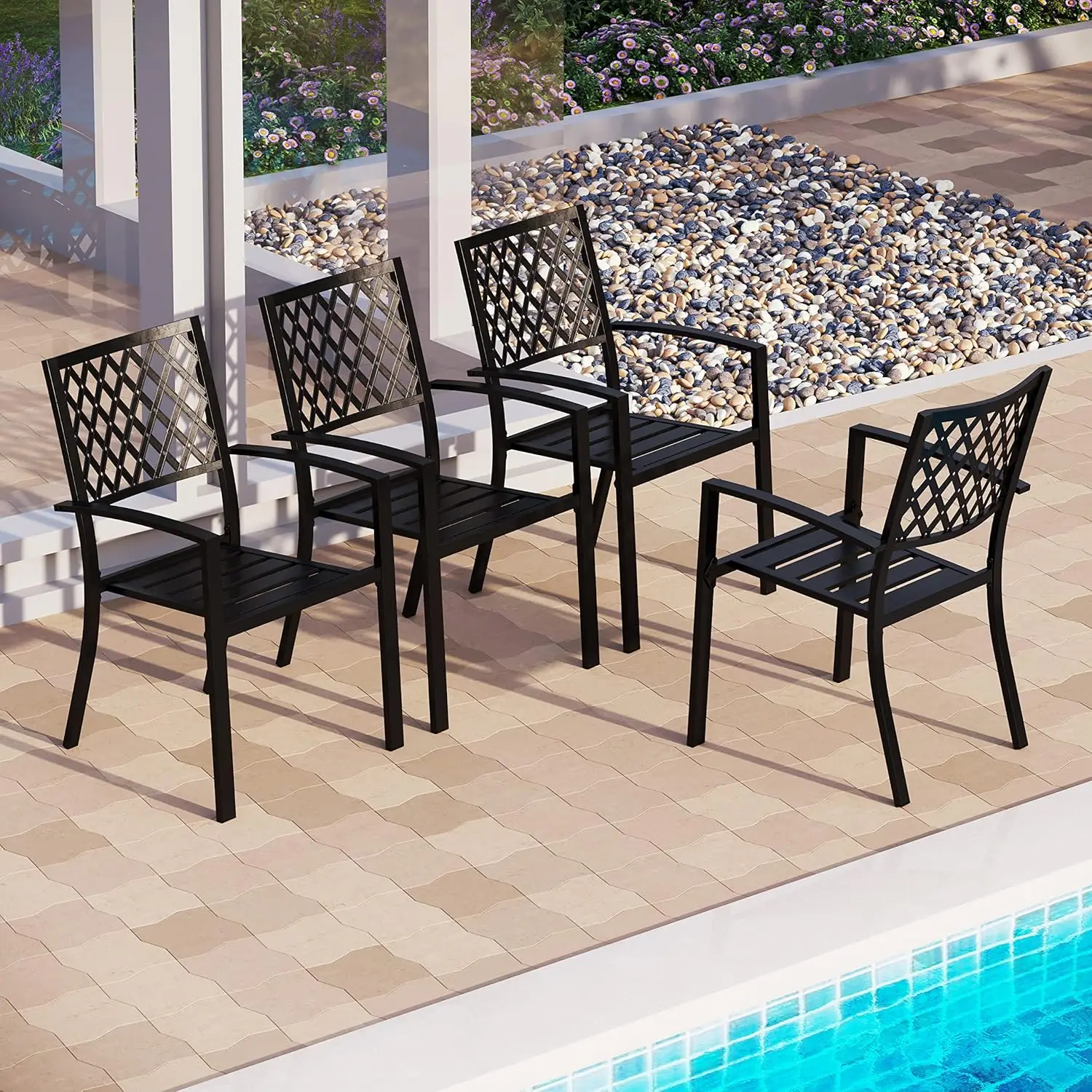 

Wrought Iron Patio Dining Chairs, Stackable Black Outdoor Patio Chairs Set of 4, Metal Patio Chairs