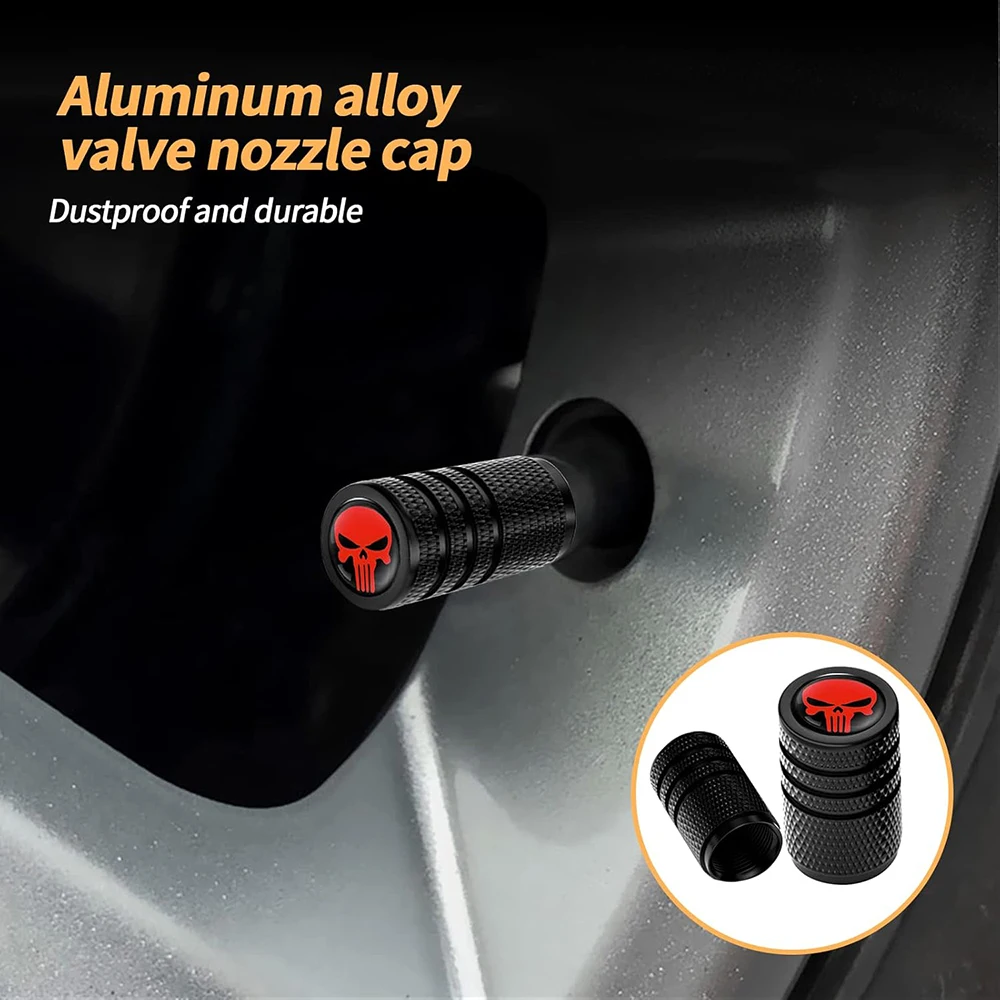 4Pcs Skull Tire Valve Stem Caps Car Tire Cap Corrosion Resistant Leak-Proof Alloy Dust Proof Skull Style Stem Covers