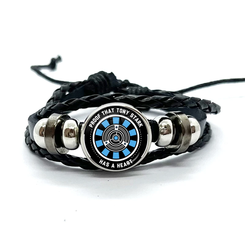 Proof That Tony Stark Has A Heart Leather Bracelets Glass Dome Multilayer Braided Bracelets Bangles Handmade Jewelry Gifts