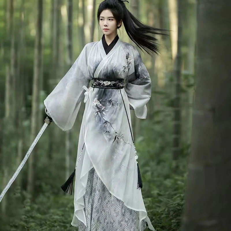 Vestido Hanfu bordado chino tradicional para hombres y mujeres, Weijin traje recto de período, ropa de espectáculo de escenario de Cosplay inmortal