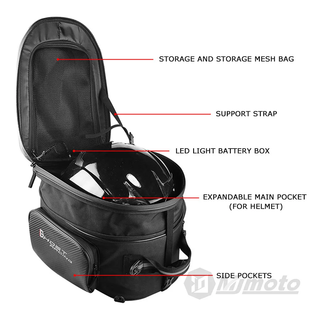 Motorcycle Backseat Bag Waterproof Hard Shell Helmet Backpack 27L Expandable to 35L Motorbike Scooter Tail Bag Storage