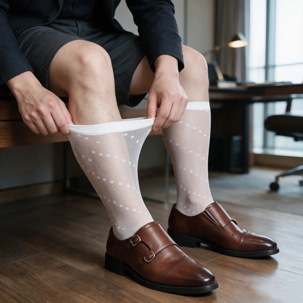 Men's Sheer Polka Dot Knee Hig - đánh giá và giá Men Formal Wear For Summer