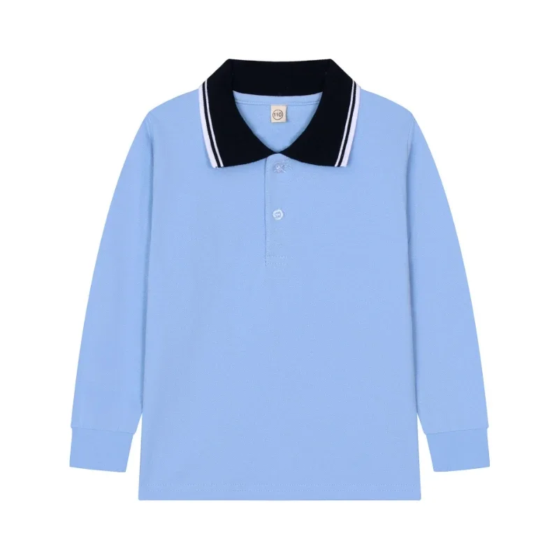 Boys Polo Long Sleeve T-Shirt Cotton Uniform Children\'s Lapel School Wear Solid Color Base Shirt