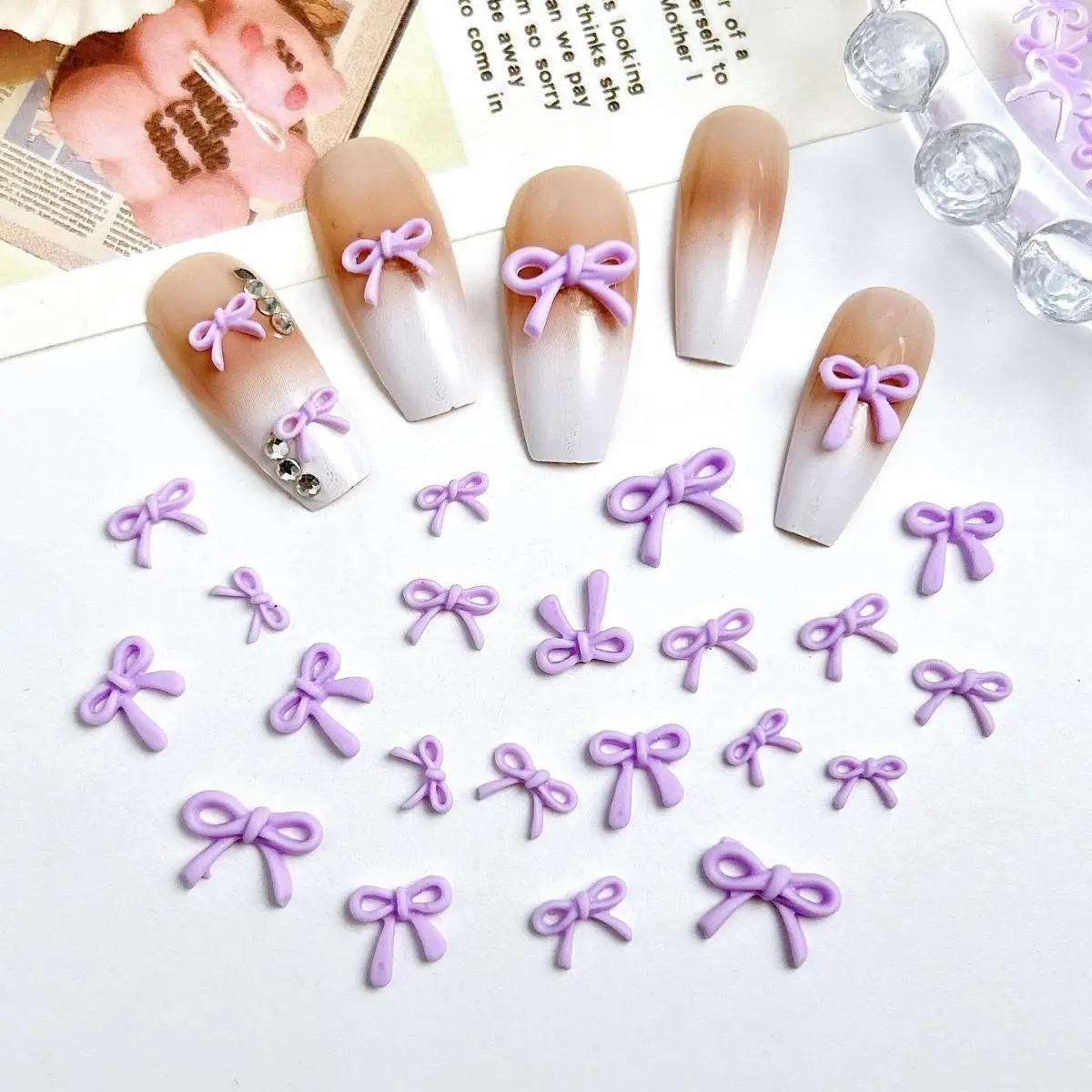 Résine 3D multi-tailles mixte violet arc Nail Art décoration accessoires doux mignon Mini nœud ongles breloques fournitures pour l'artisanat de bricolage