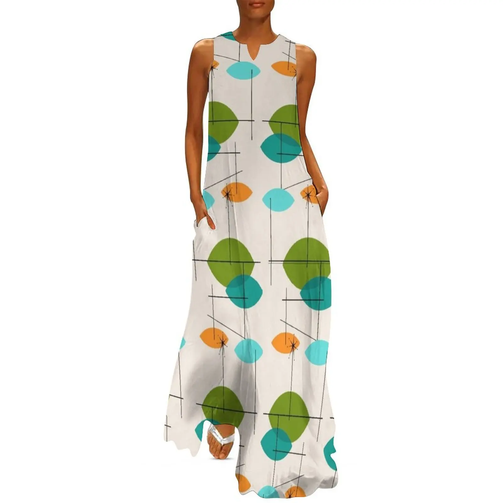 

Retro Atomic Mobile Pattern Long Dress Dress for girls women's summer dress 2025 dresses for special events birthday