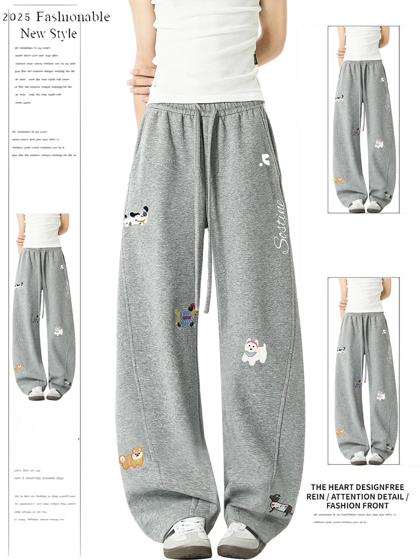 

Новые женские повседневные брюки с вышивкой в виде собаки, широкие, свободного кроя, прямые, на весну-осень, с высокой талией и эластичной резинкой...