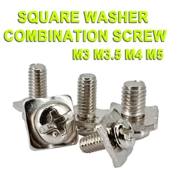 20 Pcs M3 M3.5 M4 M5 Nickel Plated Square Washer Two Combination Screw Phillips Terminal Block Screw Leakage Switch Accessories