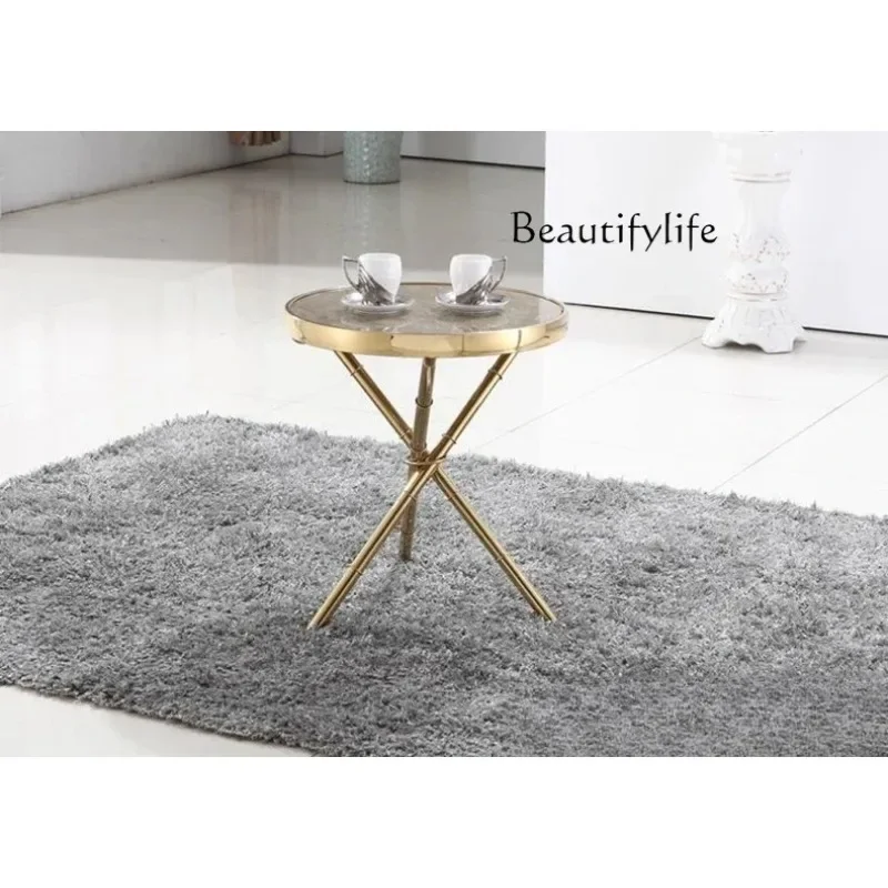 BJ Q Italian Light Luxury Titanium Small Coffee Table Modern Simple Sofa Marble Edge Designer X