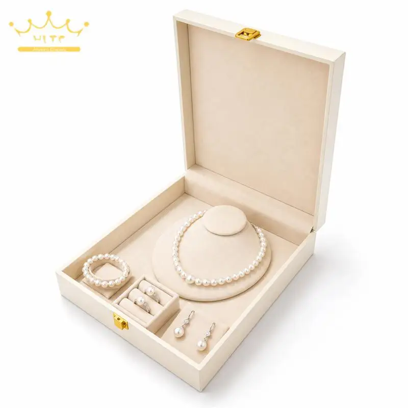 Leather Clutch Jewelry Set Box with Gold Clasp Spacious Jewelry Display and Storage Box for Counter Display