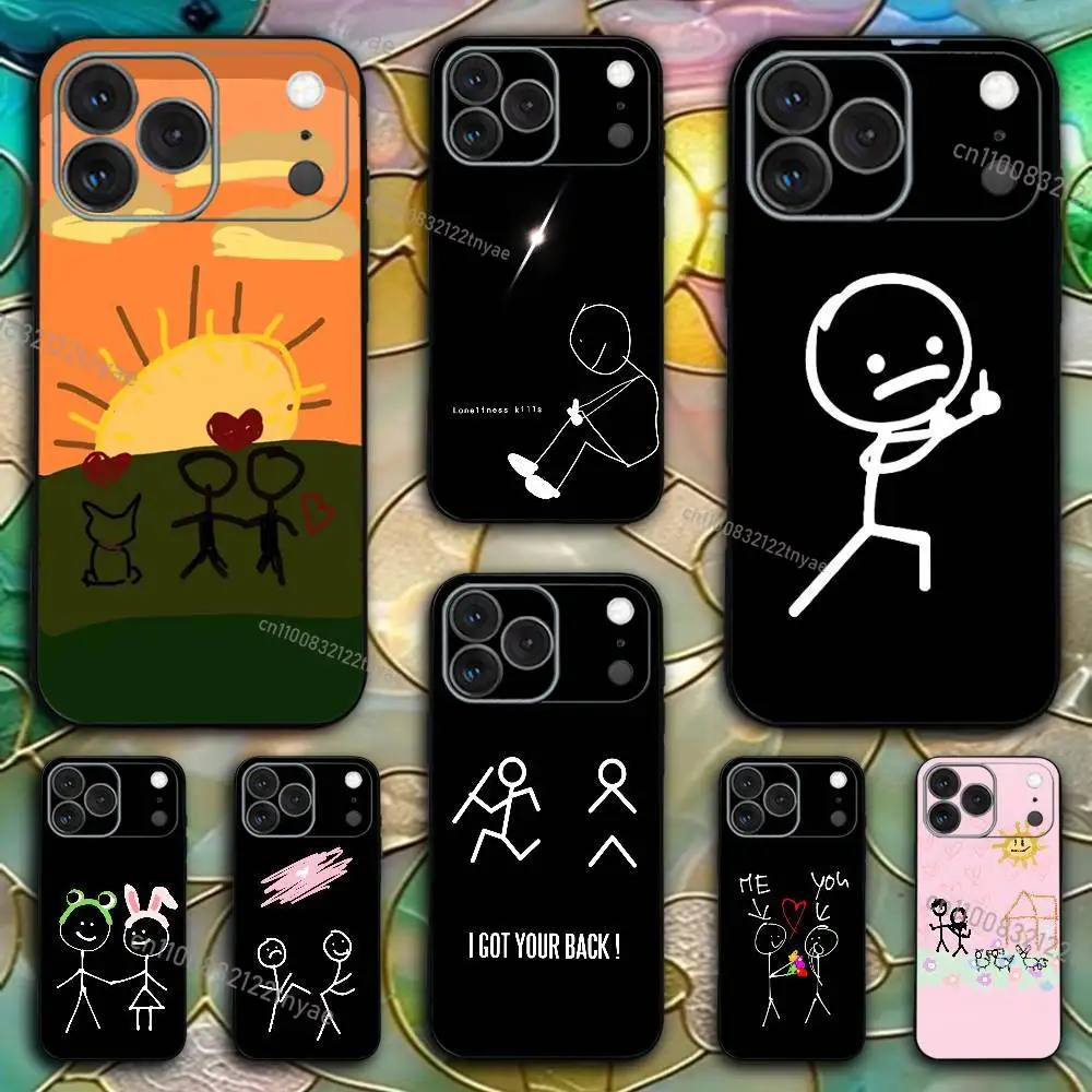 

Cartoon Stickman Matchman Phone Case For iPhone 17,16,15,14,13,12,11,X,XR,XS,Plus,Mini,Pro,Max Soft black Shockproof Cover