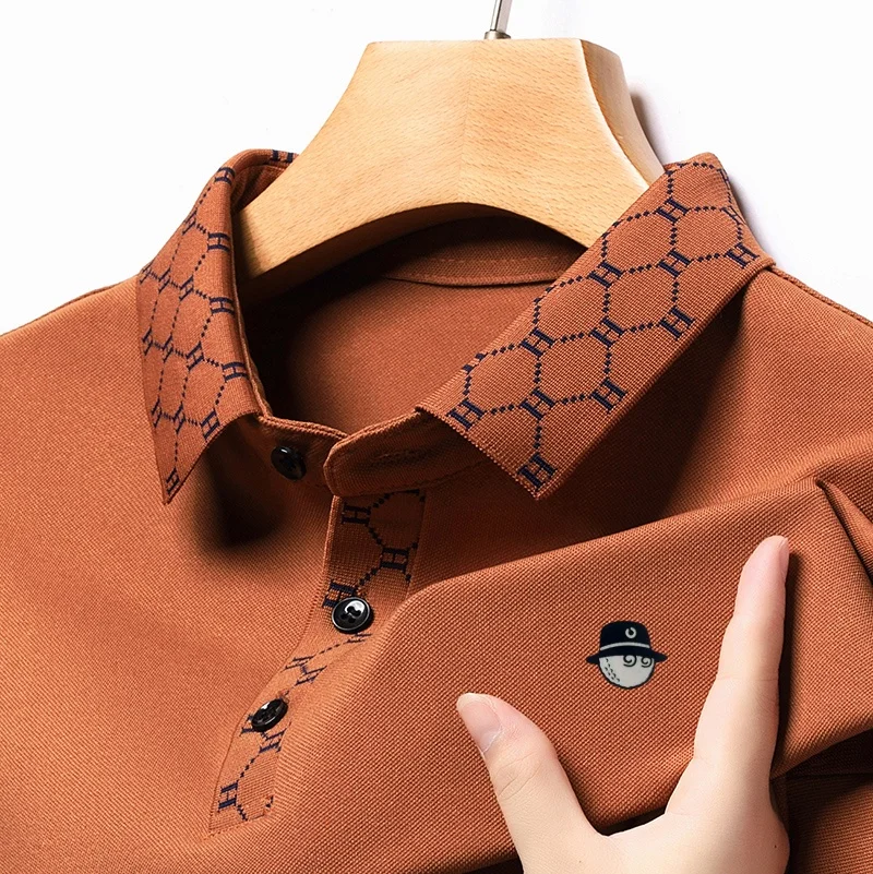 Modisches, trendiges Herren-Polohemd mit Print, Herbst, wärmend, hautfreundlich, langärmelig, mit Kragen, T-Shirt, normale Passform, Herrenbekleidung – Detail 5