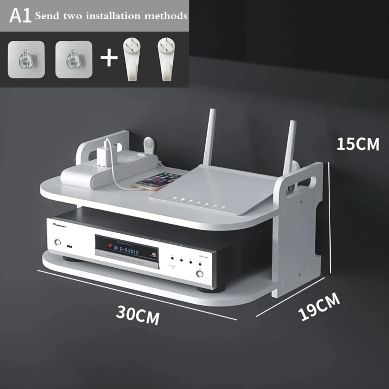 Wall Mount Storage TV Box Router Shelf Set-Top Box Bracket Holder Mini PC DVD Player Stand Rack Aluminum Single-Layer Space