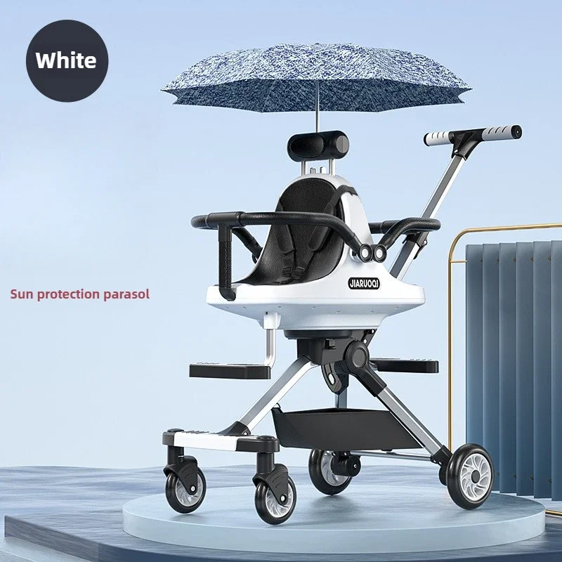 Lichtgewicht tweelingkinderwagen met hoge zitting, opvouwbaar, dubbele zitplaats, met parasol, verstelbare handgreep