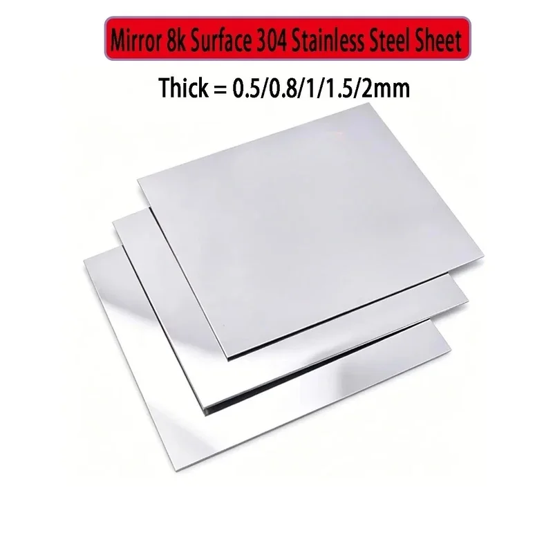 8K Mirror Finish 304 Stainless Steel Sheet 0.5-2mm Thick High Gloss Polished Panel Plate