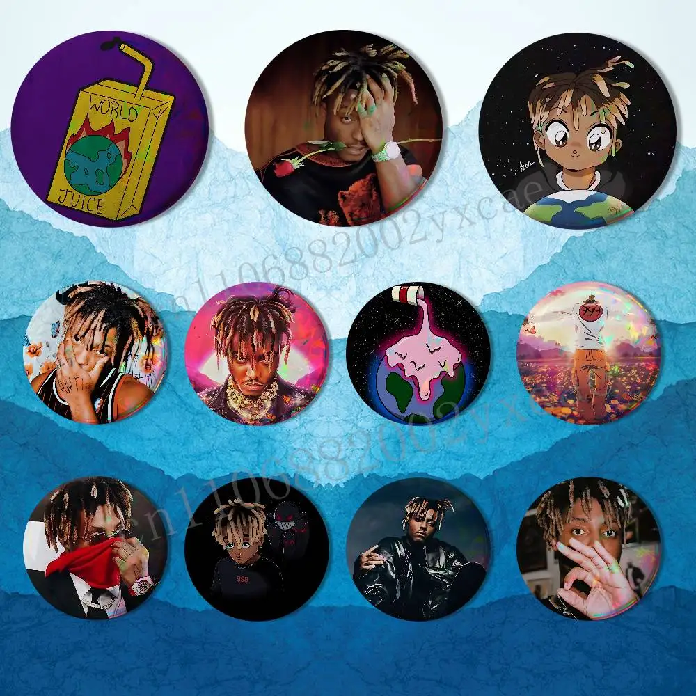 

Singer cool Juice Wrld 999 Laser reflective round badges pins bag clothing decorations collectibles gifts for friends