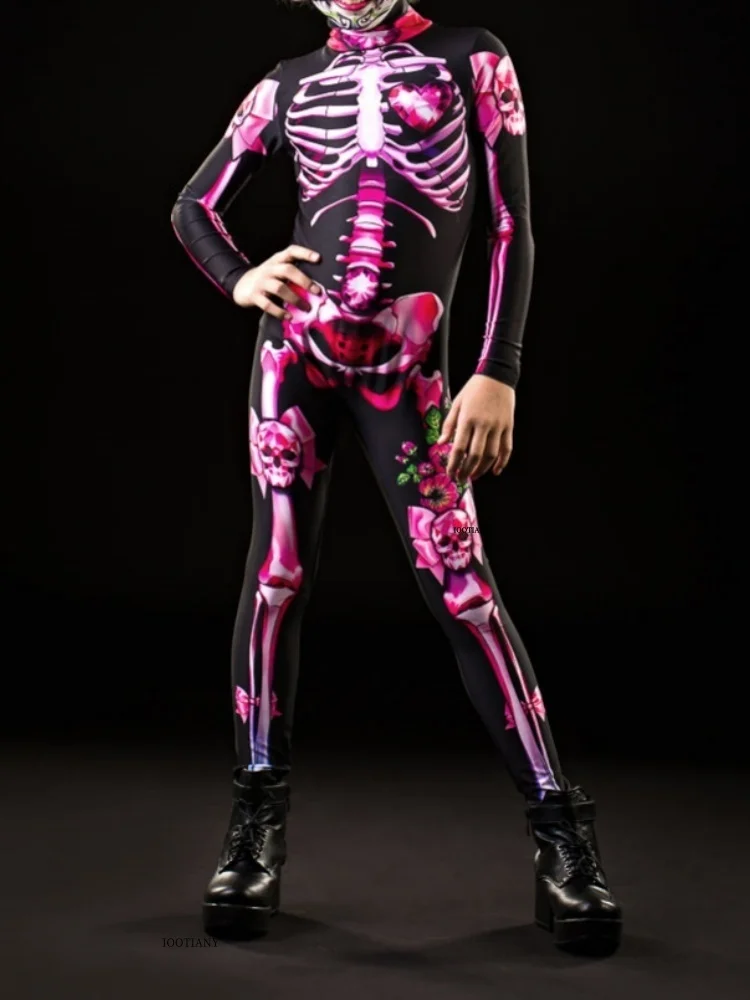 Halloween-Skelett-Horror-Geister-Kostüm für Kinder, Ganzkörperanzug für Karneval, Party, Bühnenaufführung, Rollenspiel, Feiertags-Zentai-Anzug – Detail 29