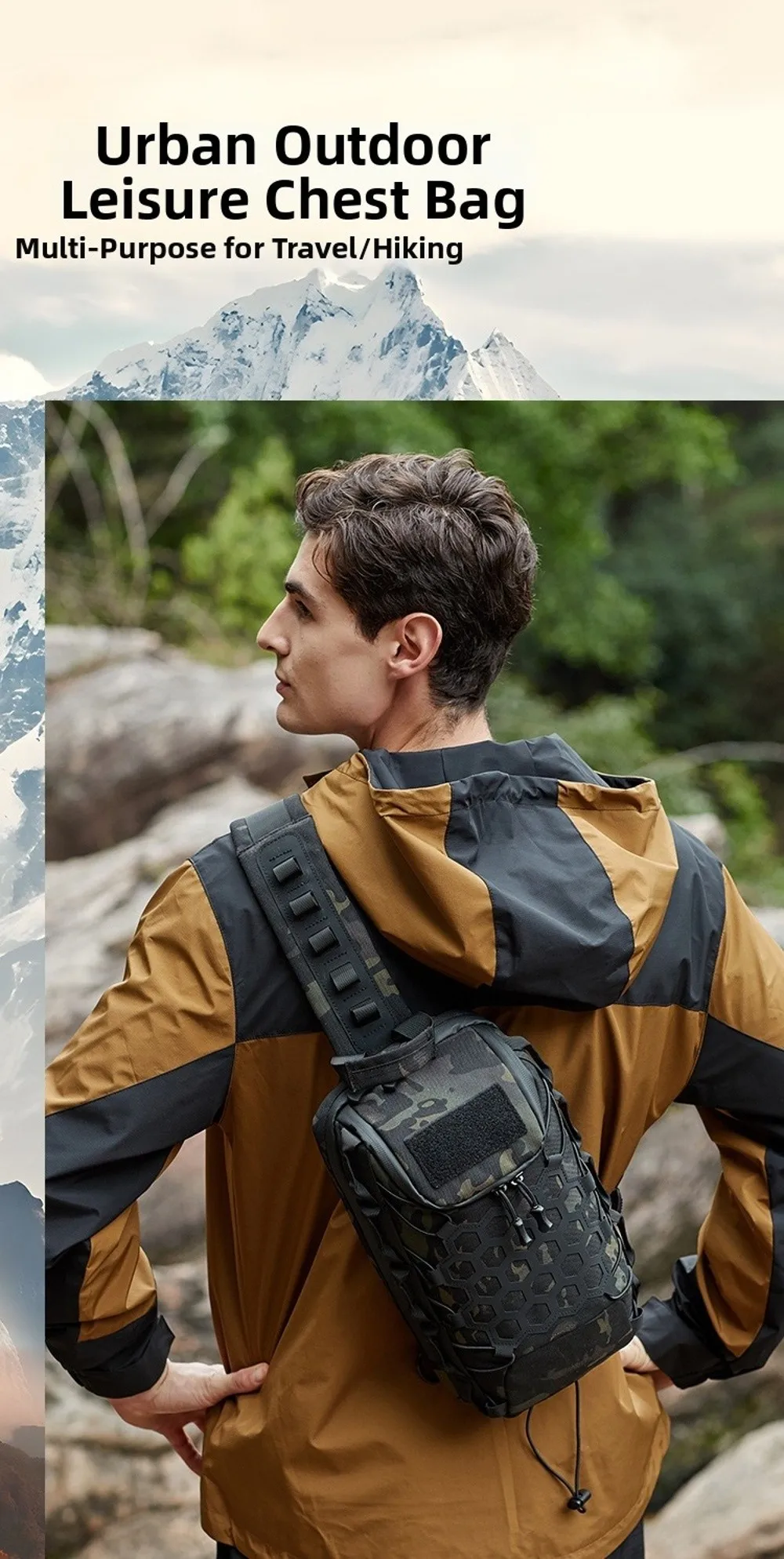 New Black Crossbody Chest Pack Durable Waterproof Sling Shoulder Backpack Large Capacity Crossbody Bag Hiking