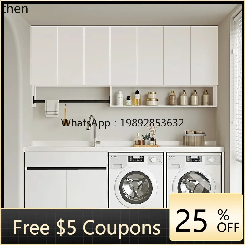 

ww Space Aluminum Modern Balcony Combination Laundry Cabinet Double Washing Machine Cabinet Dryer Double Machine