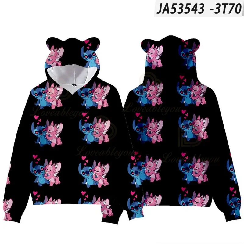 2023 Anime Dis Stitch and Lilo Sweatshirts Cat Ear Long Sleeve Hoodies Boys Girls Women Pullover Cute Tops Hoodie