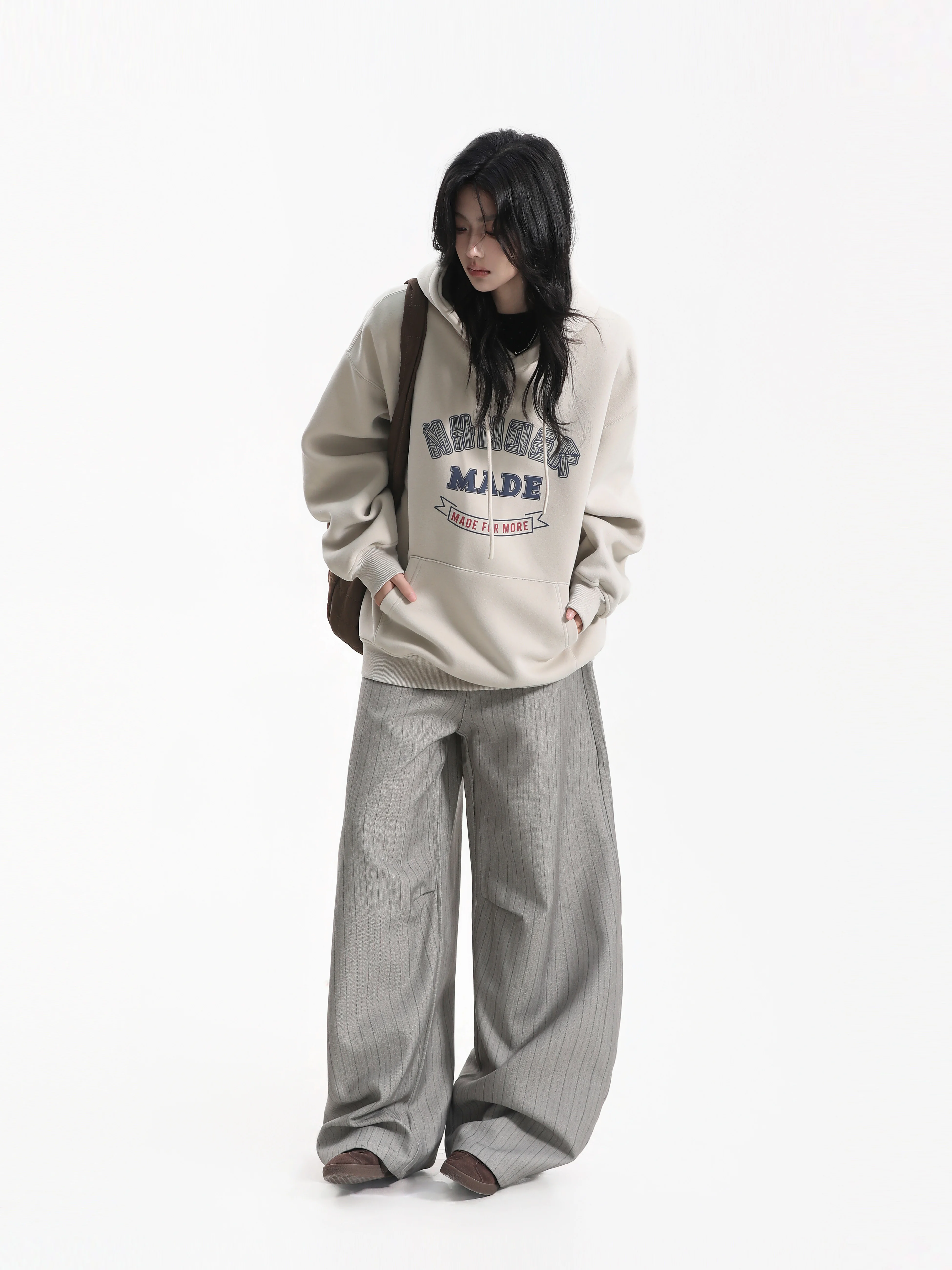 Vintage Style Oversized Hoodie Women's Loose Fit Printed Graphic Neutral Style Long Sleeve Cotton Polyester Blend Hoodie