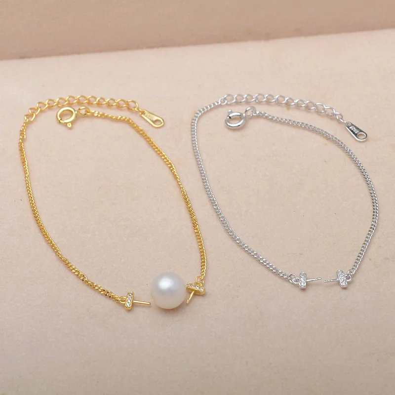 S925 Sterling Silver Bracelet Mountings ADJUSTABLE Bangle Findings Jewelry Parts Fittings Accessories for 8-11mm Pearls 3pcs/lot